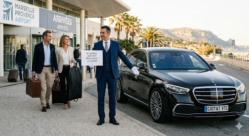 Chauffeur privé de luxe assurant un transfert aéroport Marseille La Ciotat