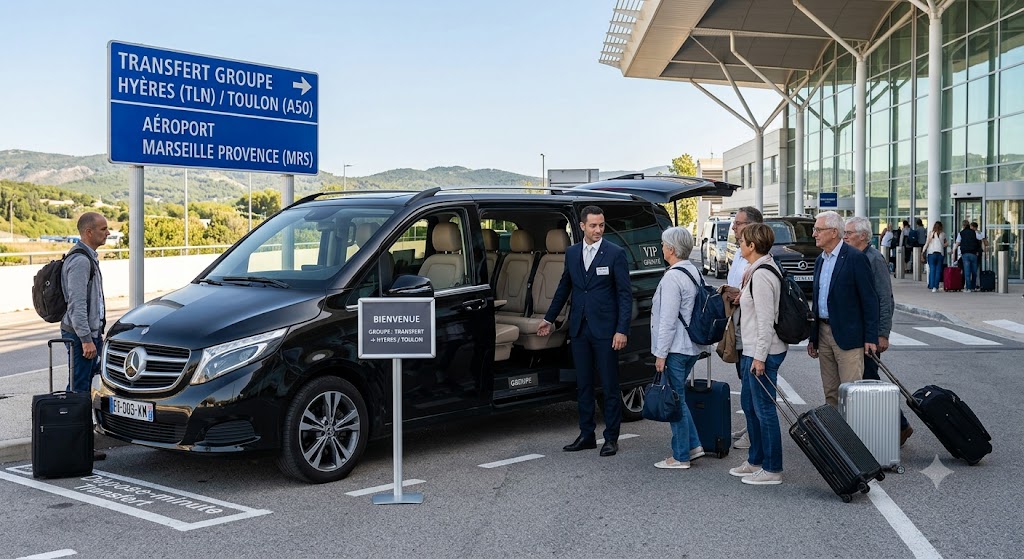 Spacieux Van Mercedes Classe V utilisé pour le transfert aéroport Marseille Hyères de groupe