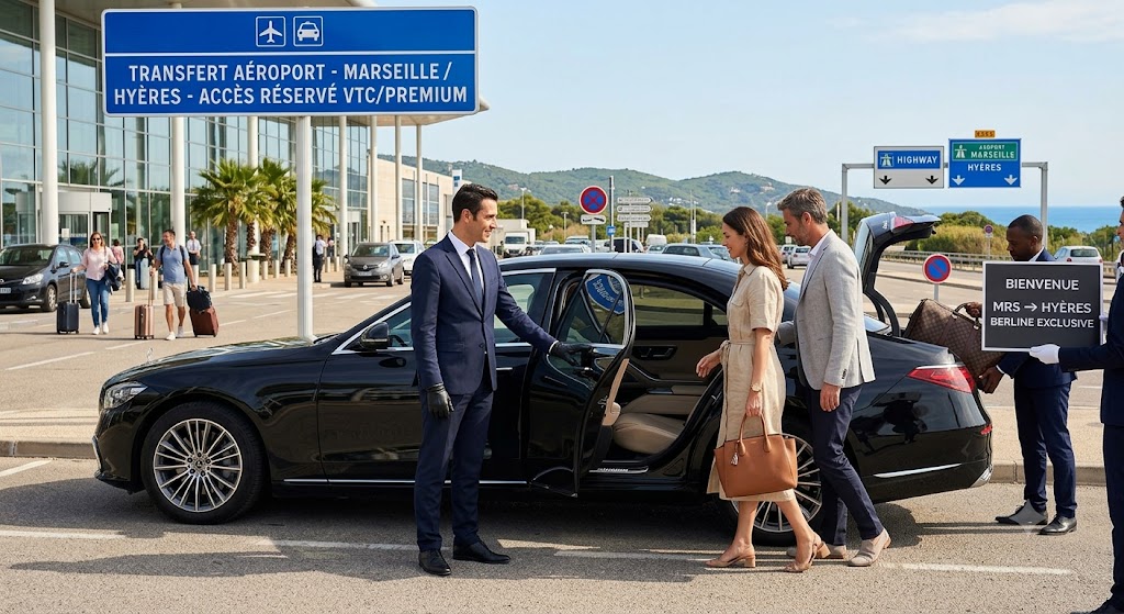 transfert aéroport Marseille Hyères à bord d'une berline premium exclusive