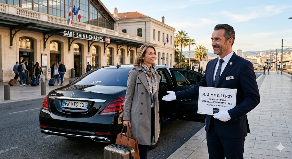 Chauffeur privé garantissant un transfert Marseille Montpellier vers le quartier d'Antigone