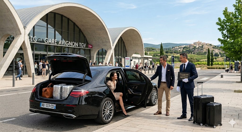 Chauffeur privé de luxe assurant un transfert gare Avignon TGV Luberon premium