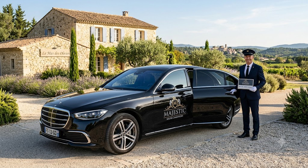 Berline noire de grande remise Majestic South Chauffeurs prête pour une mission premium dans le Gard