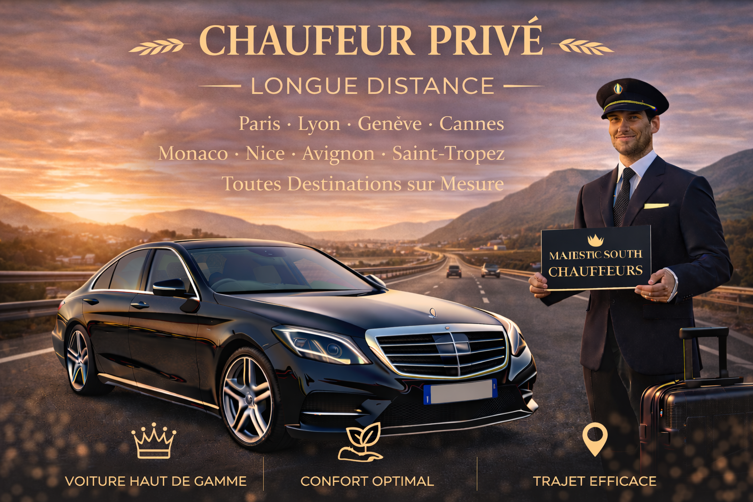 Chauffeur longue distance Marseille France et Europe avec voiture avec chauffeur longue distance Marseille par Majestic South Chauffeurs