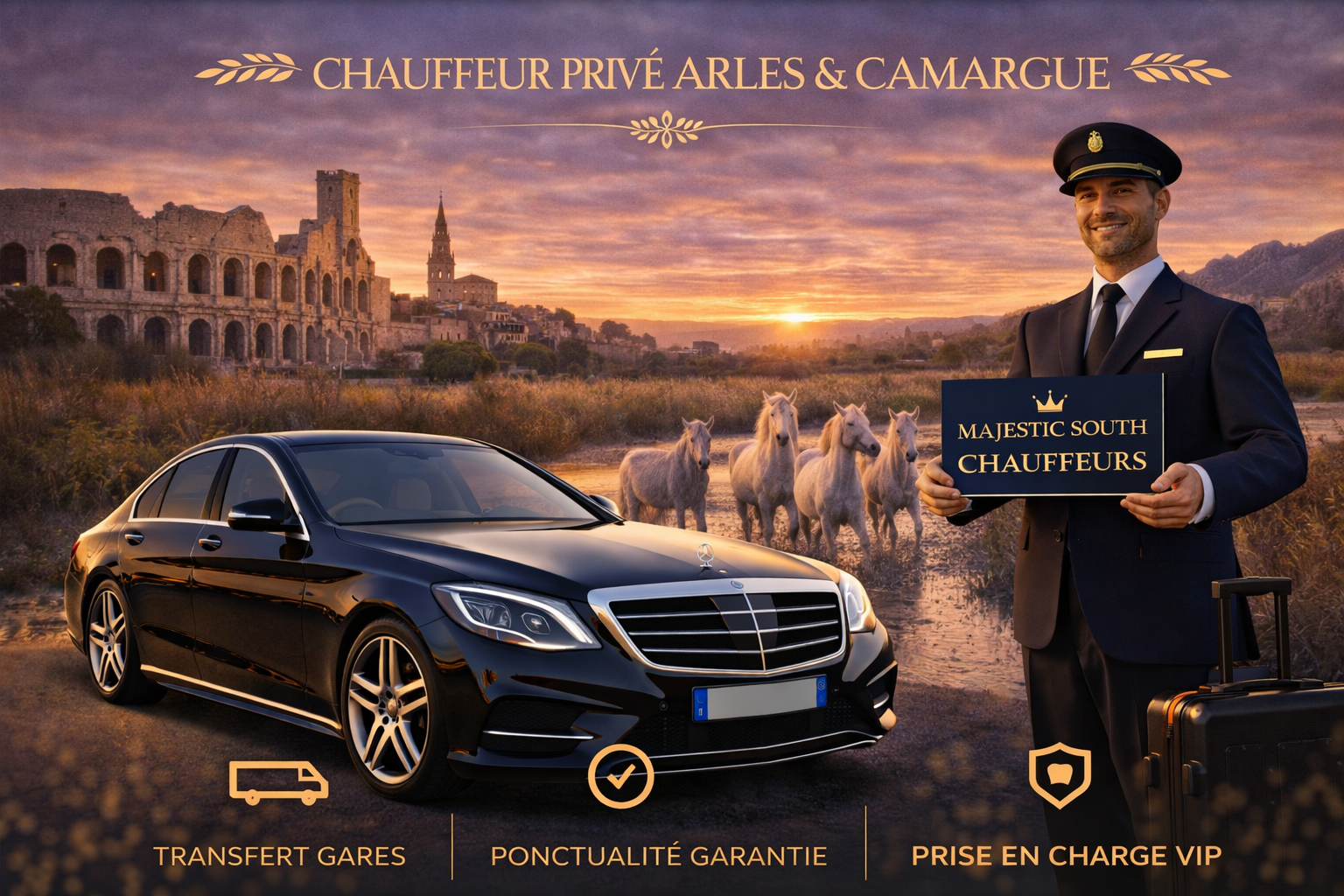 Chauffeur privé à Arles et en Camargue pour hôtels, mas, domaines, événements et excursions privées