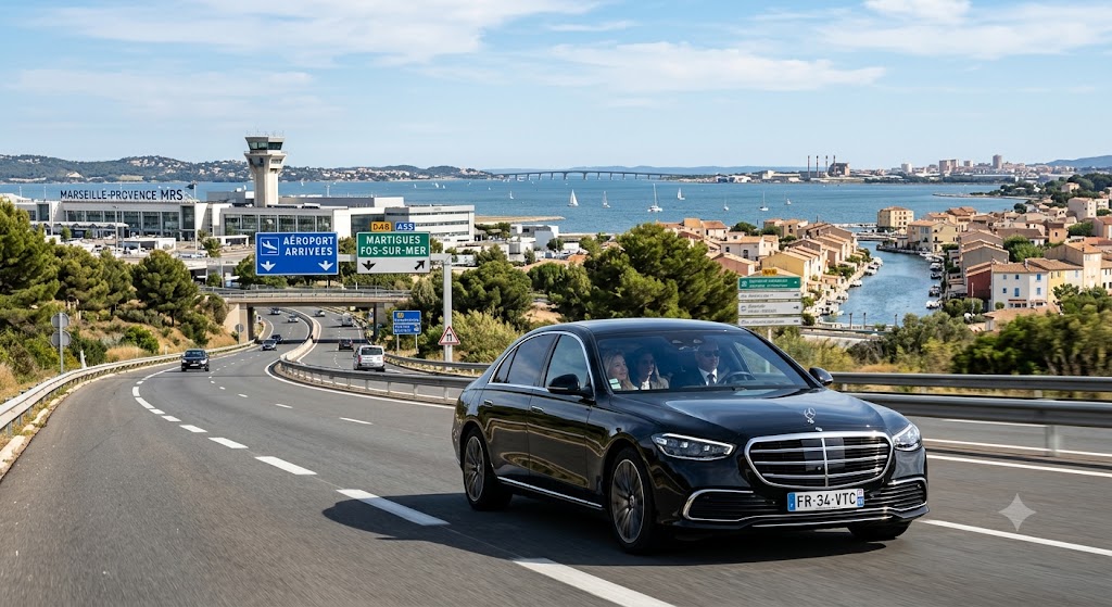 transfert aéroport Marseille Martigues assuré par une berline premium