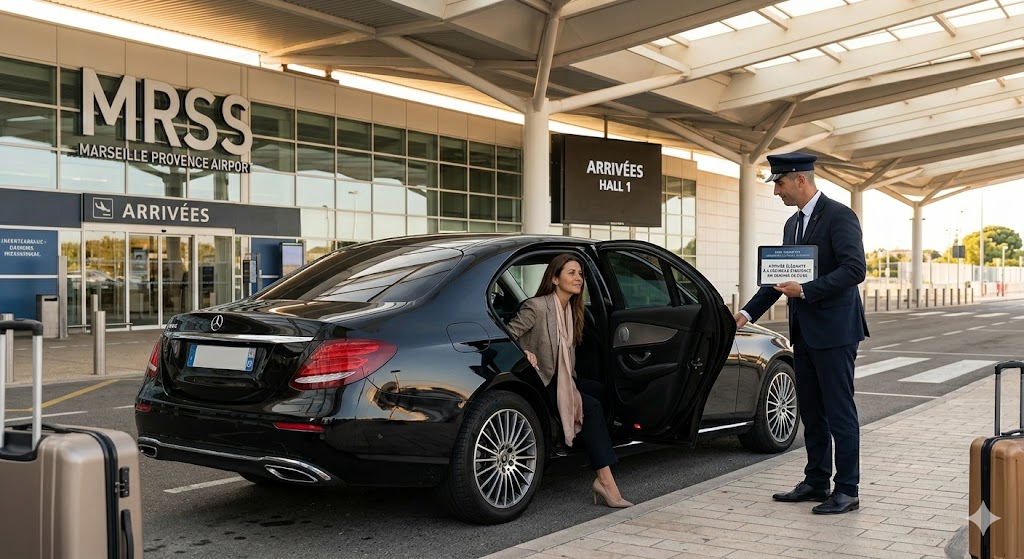 Arrivée élégante à l'aéroport Marseille Provence en berline de luxe