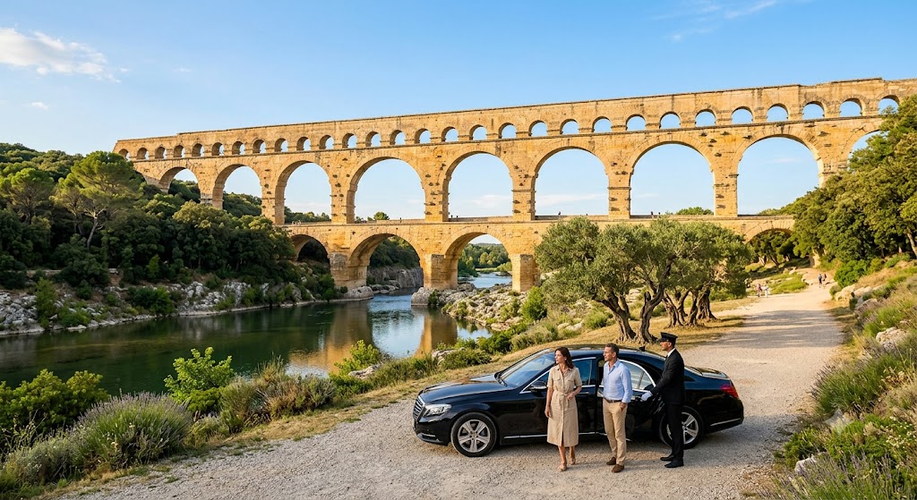Excursion privée en berline de luxe au pied du majestueux aqueduc du Pont du Gard