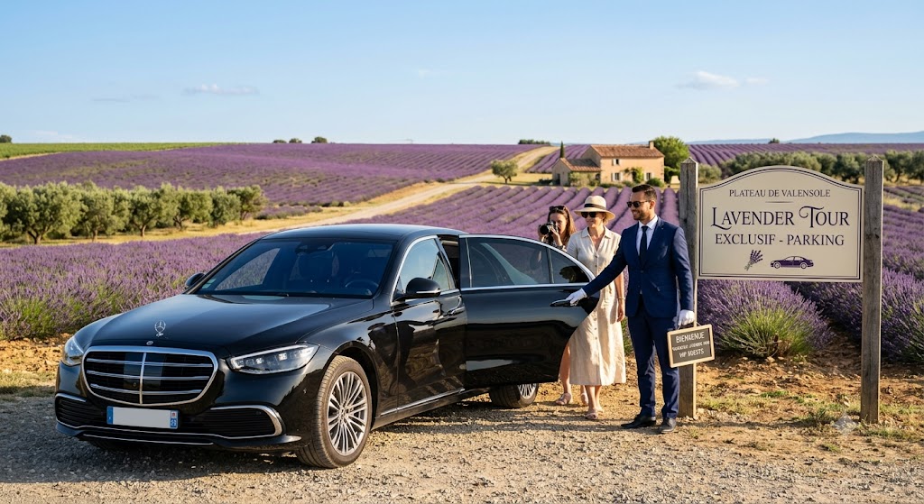 Berline premium de luxe stationnée à proximité du plateau de Valensole pour un lavender tour exclusif