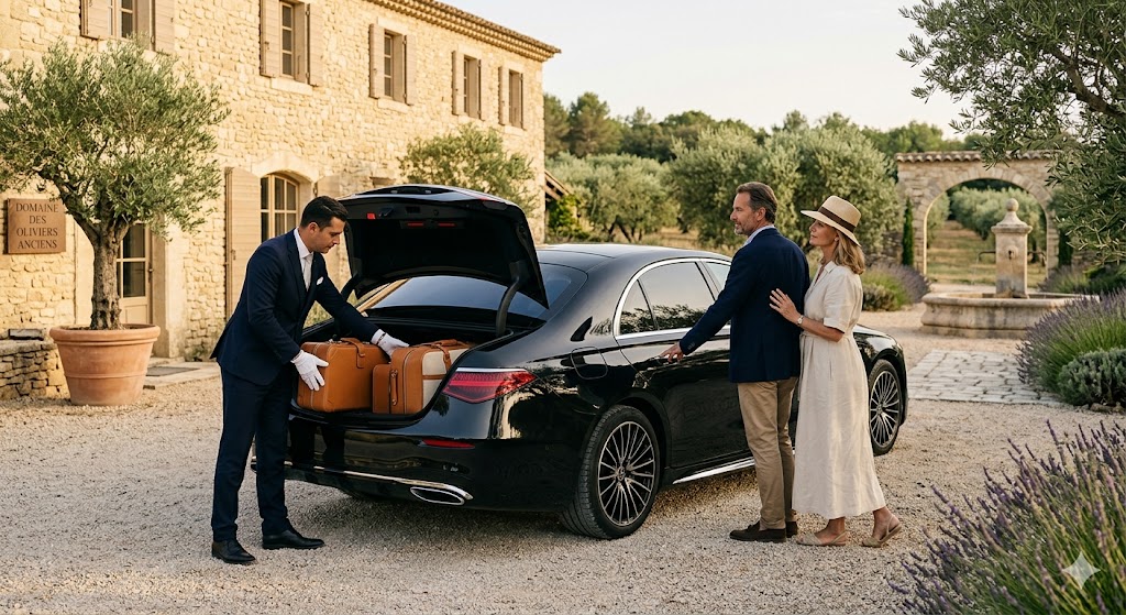 Van premium de luxe Mercedes Classe V préparé pour un transfert de groupe vers le Luberon