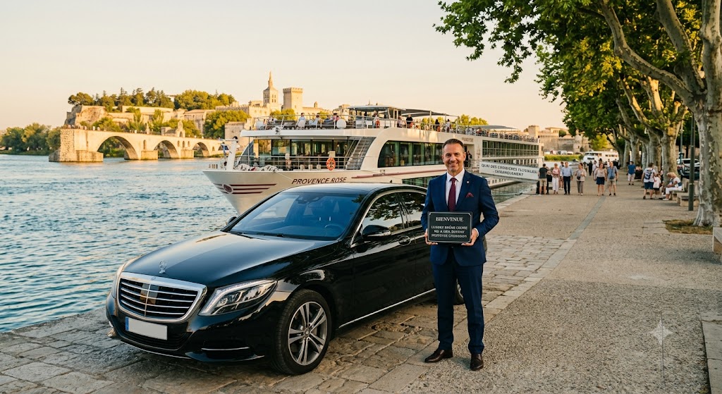 chauffeur privé croisière fluviale Provence de luxe stationné près des quais du Rhône